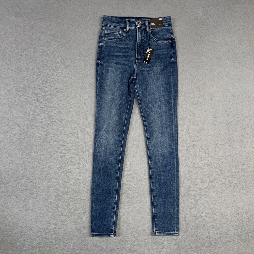 Express Jeans Womens 00 Blue High Rise Skinny Distressed Denim Cotton Preppy NWT